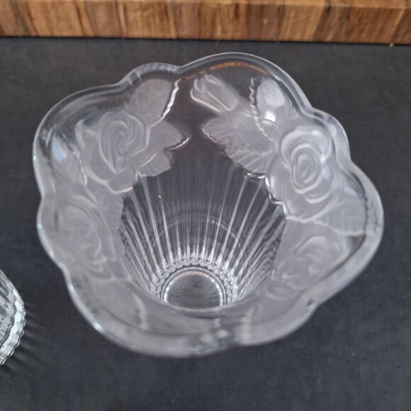 Studio Nova Japan Etched Crystal Pair Floral Vase Set Of 2 Matching Vintage - Picture 12 of 13